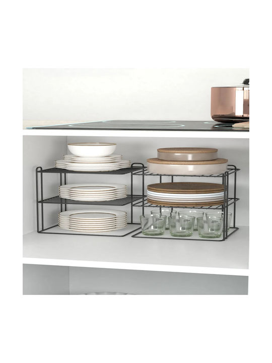 Femmit Metal 3-Tier Shelf Kitchen Cabinet Bathroom Organization Set of 2 Pieces 21x21x23 Cm Black