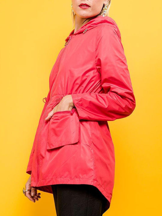 Women's Lifestyle Jacket Waterproof for Winter with Hood Red