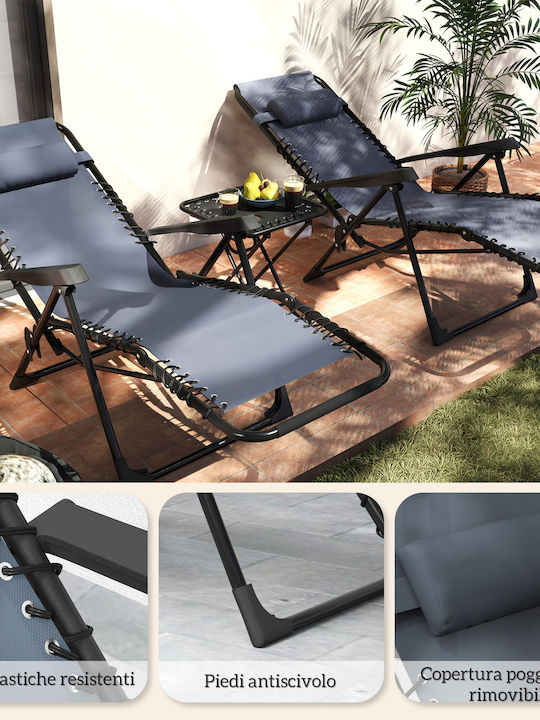 Deckchair Double Metallic with Cushion Gray with Table 90x65x110cm.