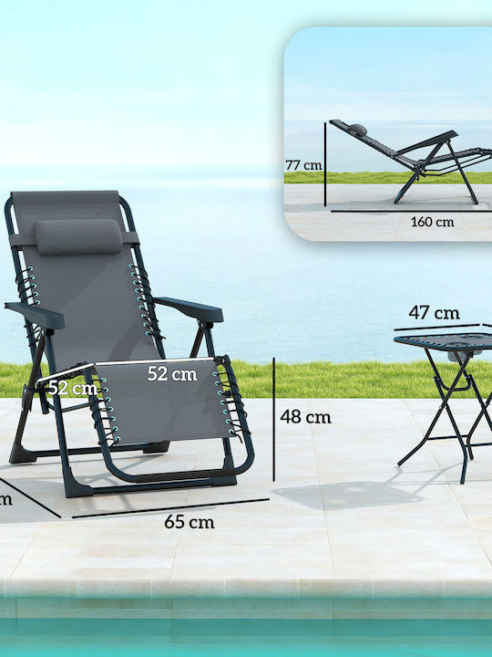Deckchair Double Metallic with Cushion Gray with Table 90x65x110cm.