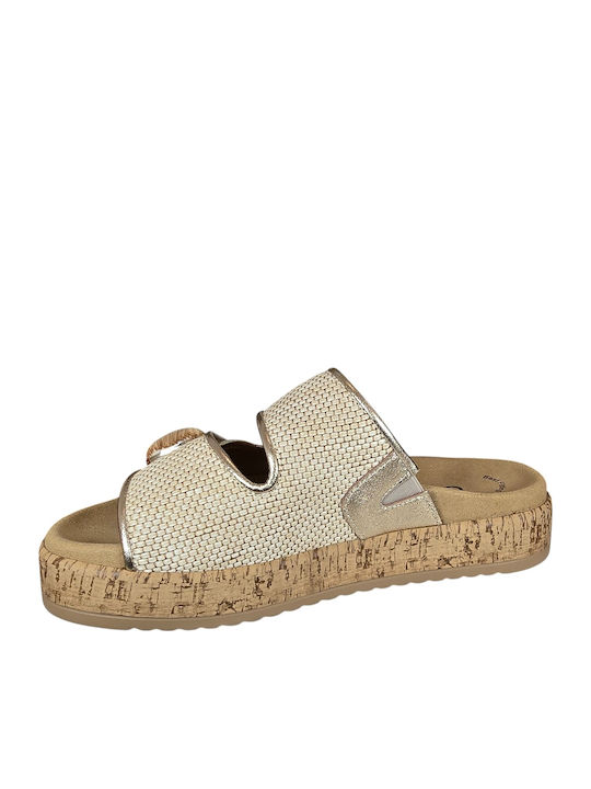 Leather Women's Flat Sandals Anatomic in Beige Color