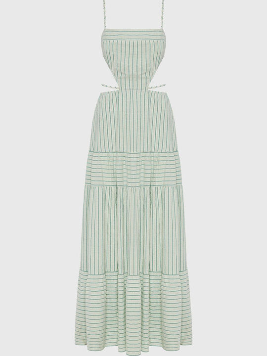 Καλοκαιρινό Maxi Φόρεμα Πλεκτό με Βολάν Sage Green