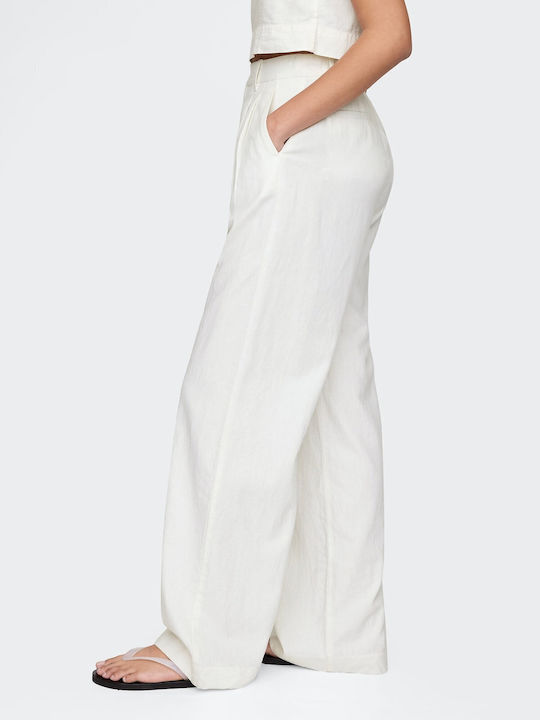 Дамско Лен Панталон с Ластик White, Off White