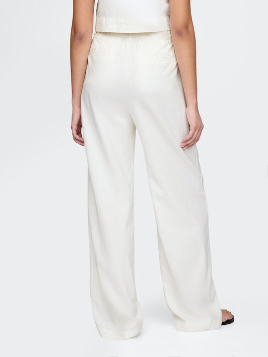 Дамско Лен Панталон с Ластик White, Off White