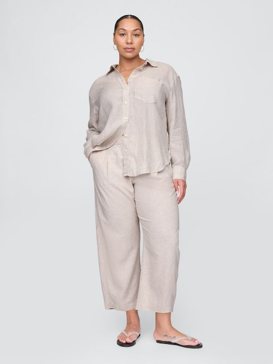 Damen Leinen Hose Beige