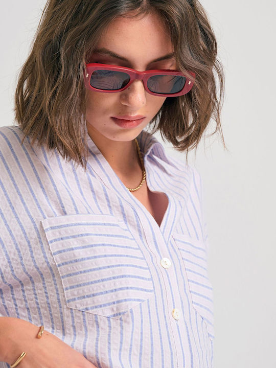 Women's Striped Short Sleeve Shirt Purple