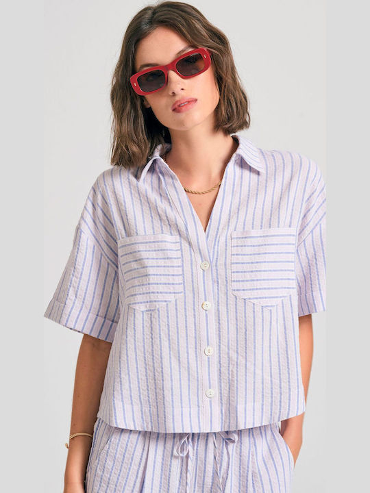 Women's Striped Short Sleeve Shirt Purple
