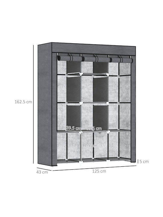 HomCom Fabric Wardrobe with Zipper and Shelves in Gray Color 125x43x162.5cm