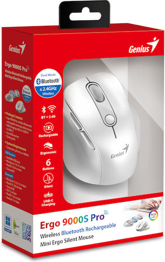 Genius Ergo 9000S Pro Wireless Ergonomic Bluetooth Mini Mouse White
