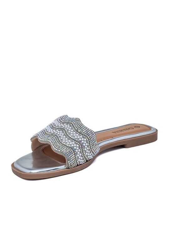 Women's Flat Sandals in Silver Color
