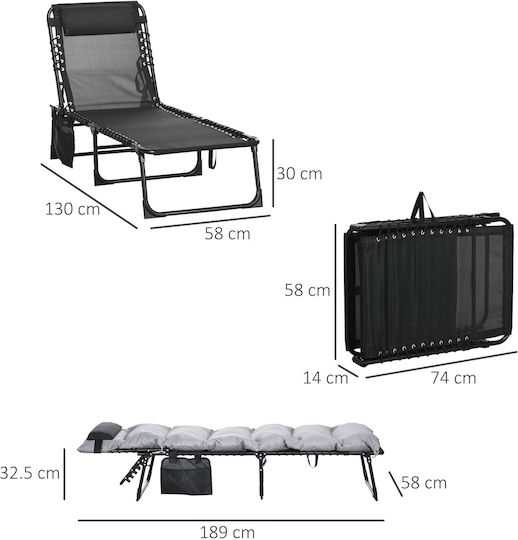 Outsunny Foldable Metallic Beach Sunbed Gray with Pillow 58x189x32.5cm