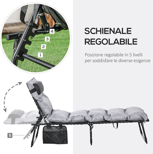 Outsunny Foldable Metallic Beach Sunbed Gray with Pillow 58x189x32.5cm