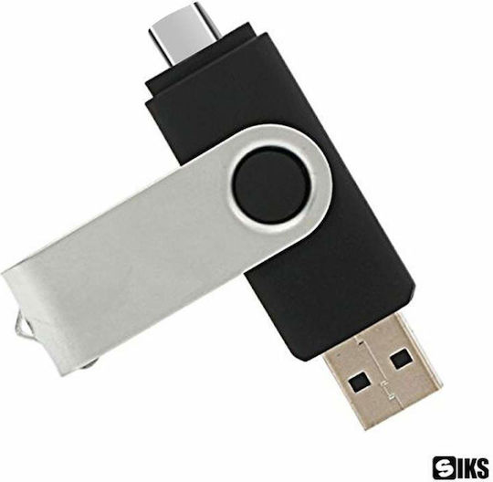 Siks Memory Stick 128 Gb 2 în 1 Usb 2.0 Type-c 360⁰ Rotativ Rezistent la Apă Compatibil cu Smartphone-uri Calculatoare Tablete Alte Dispozitive Port Usb Type-c Compatibilitate Otg Viteză Mare Gri Negru