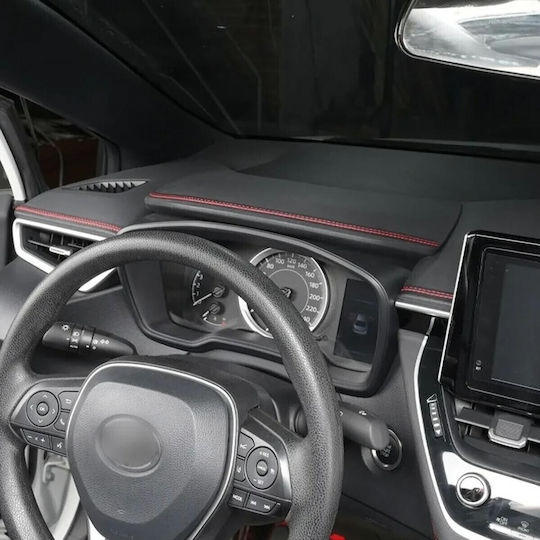 Bandă decorativă interior vehicul 2m lungime din piele ecologică culoare neagră + cusături roșii
