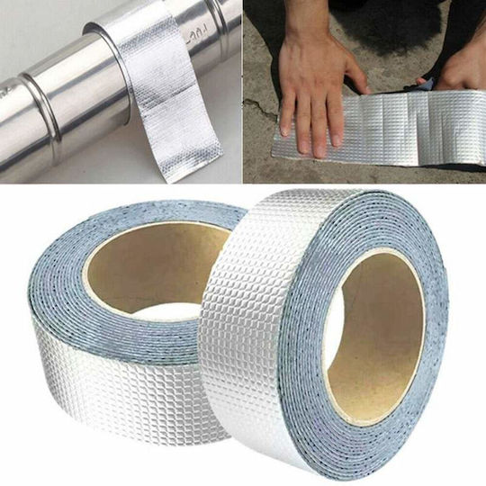 Bandă de etanșare impermeabilă din cauciuc bituminos Butyl Siks pentru acoperișuri, etanșare fisuri metalice, coșuri de fum, rezistență la apă, acoperire din aluminiu, aderență îmbunătățită, lățime 10cm X lungime 5m, argintiu