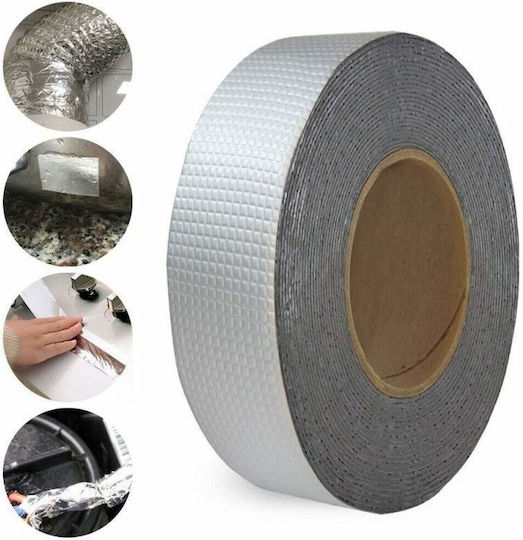 Bandă de etanșare impermeabilă din cauciuc bituminos Siks pentru acoperișuri, fisuri metalice, coșuri de fum, rezistență la apă, acoperire din aluminiu, aderență îmbunătățită, lățime 5cm x lungime 5m, argintiu