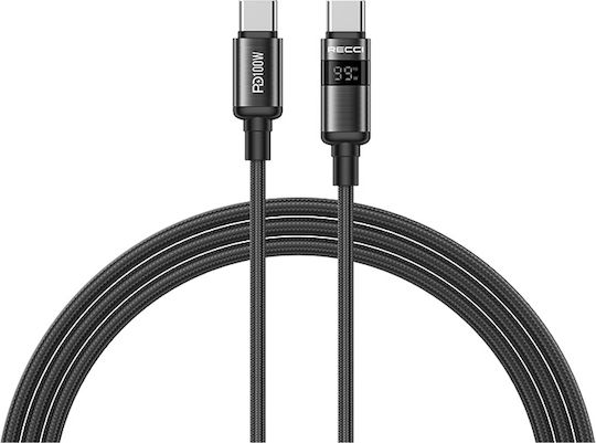 Recci Braided USB 2.0 Cable USB-C male - USB-C 100W PD Μαύρο 1.5m RS32CC