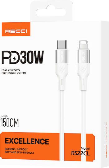 Recci USB-C to Lightning Cable 30W Λευκό 1.5m (RS22CL)