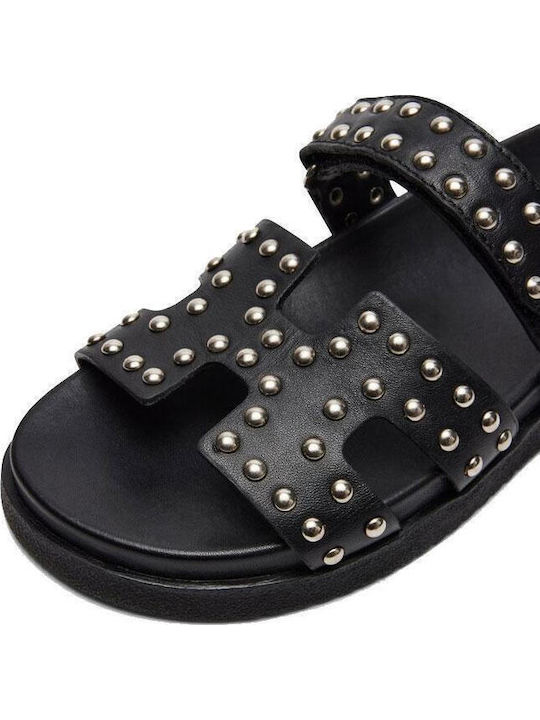 Leder Flache Sandalen für Damen in Schwarz Farbe