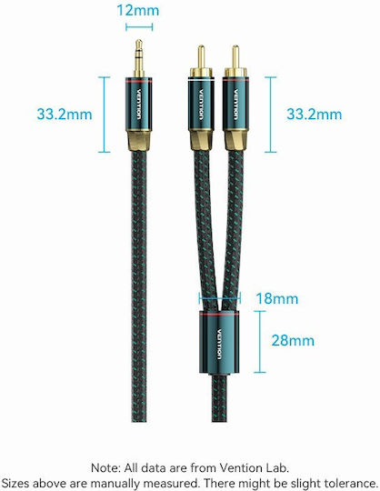 Vention Vention 3.5mm Jack Cable - 3.5mm Male to 3.5mm Male Green 5m with Gold Plated Terminals