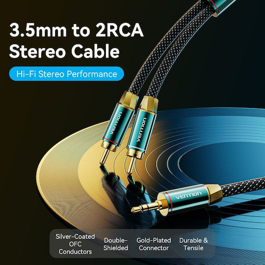 Vention Vention 3.5mm Jack Cable - 3.5mm Male to 3.5mm Male Green 5m with Gold Plated Terminals