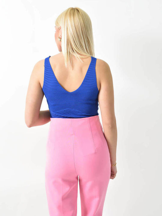 Women's High-waisted Fabric Trousers Regular Fit Pink