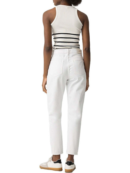 High Waist Women's Jean Trousers in Mom Fit White