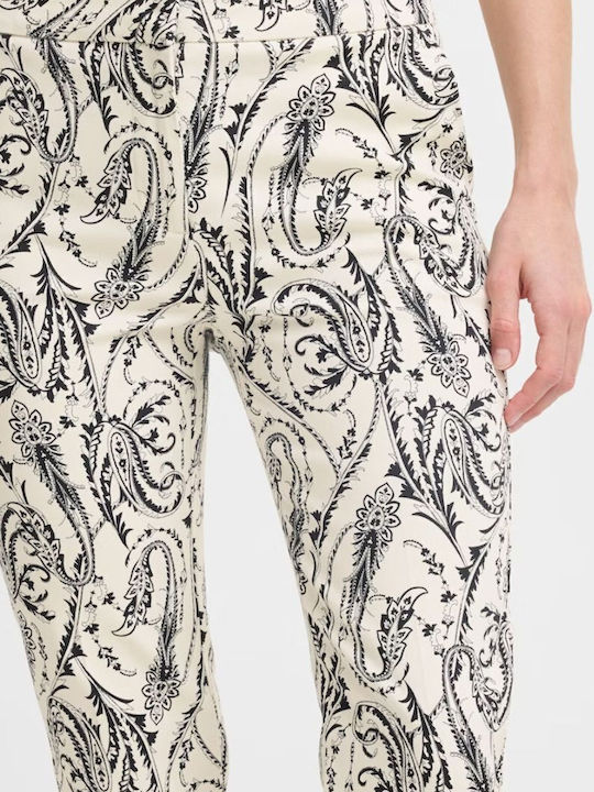 Women's Fabric Trousers Regular Fit White-black