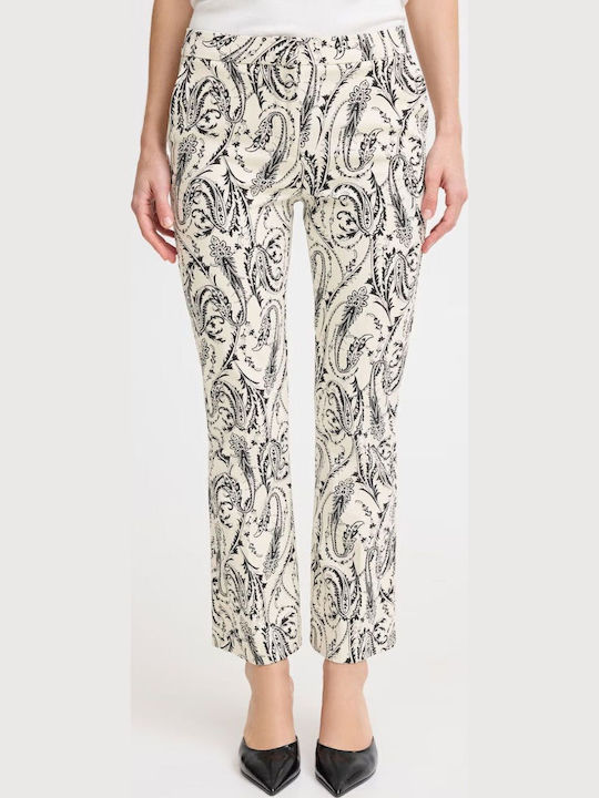 Women's Fabric Trousers Regular Fit White-black