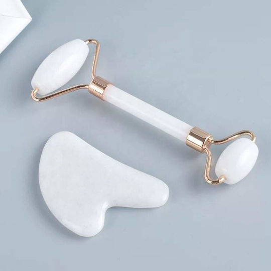Roller Facial și Instrument Gua Sha din Jad 2 Bucăți
