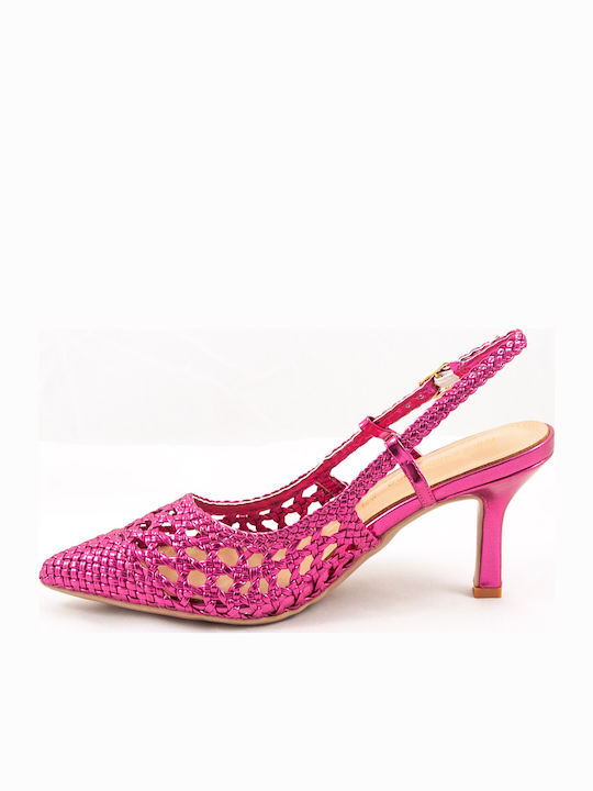 Leather Fuchsia Medium Heels with Strap