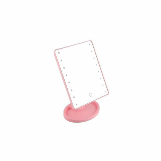 Oglindă de machiaj cu lumină 16x16cm Roz
