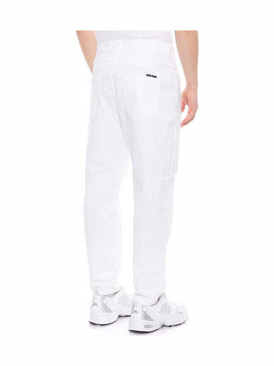 Teddy Men's Jeans Pants Elastic White