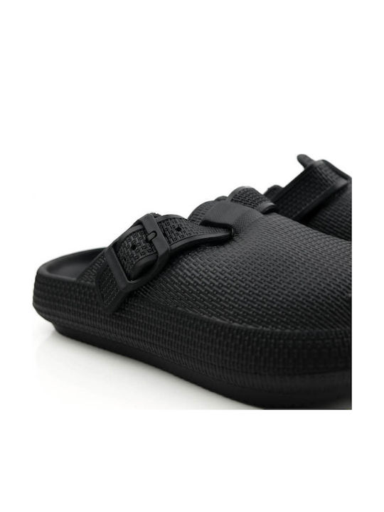 Black Clogs Adjustable Strap Embossed Texture