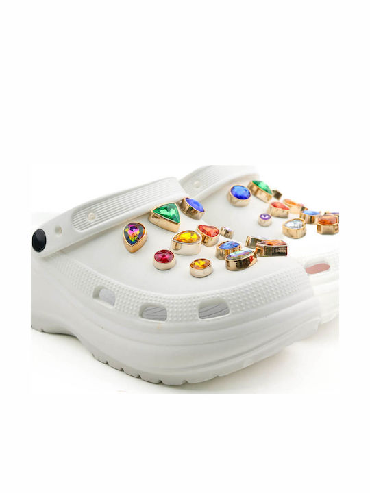 Saboti albi cu talpă ovală și ornamente multicolore