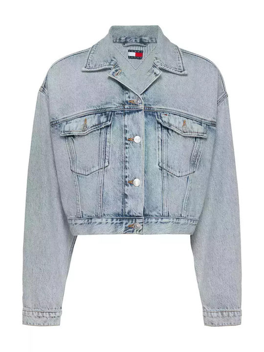 Zuschneiden Damen Jeansjacke Light Blue