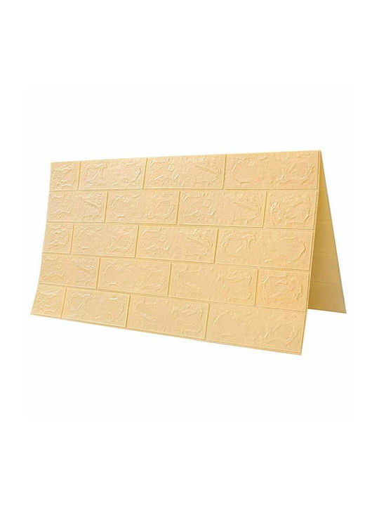 Tapet 3D autoadeziv model cărămidă Siks relief galben deschis design modern rezistent la apă ușor de curățat dimensiuni 77x70cm