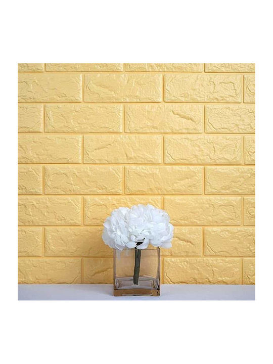 Tapet 3D autoadeziv model cărămidă Siks relief galben deschis design modern rezistent la apă ușor de curățat dimensiuni 77x70cm