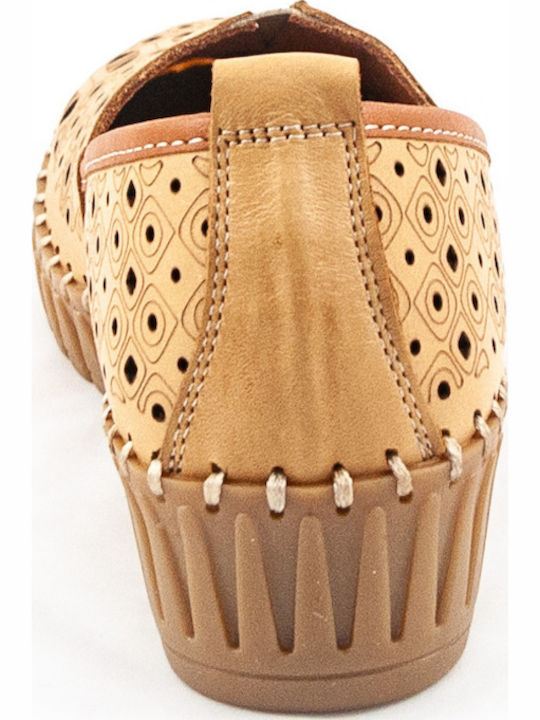 Leder Damen Mokassins in Beige Farbe