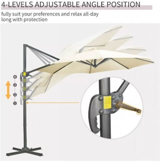 Umbrelă Profesională Pătrată Din Aluminiu Ecru 3x3m