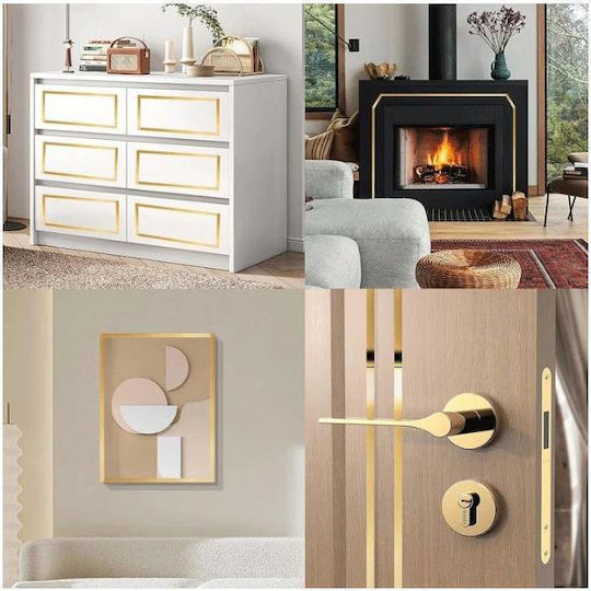 Set 10 Benzi Decorative Autoadezive Efect Oglindă Siks Realizate din Oțel Inoxidabil Nichelat Tip Rola Autocolant Perete Tavan Pardoseală Mobilier Design Dimensiune 200 X 1 Cm Rezistent la Apă Auriu