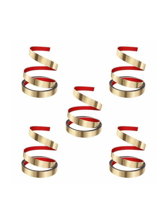 Set 5 benzi decorative autoadezive efect oglindă Siks din oțel inoxidabil placat cu nichel tip rolă autocolant perete tavan podea mobilier dimensiune 200 x 1 cm rezistent la apă auriu