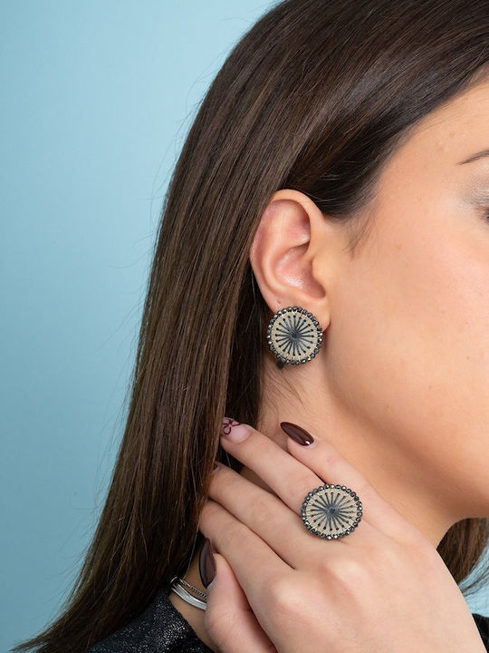 Rosette Earrings Silver Radiant Grey