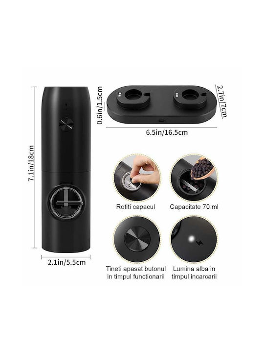 Elektrisch Gewürzmühlen Inox in Schwarz Farbe 5.5cm 2Stück