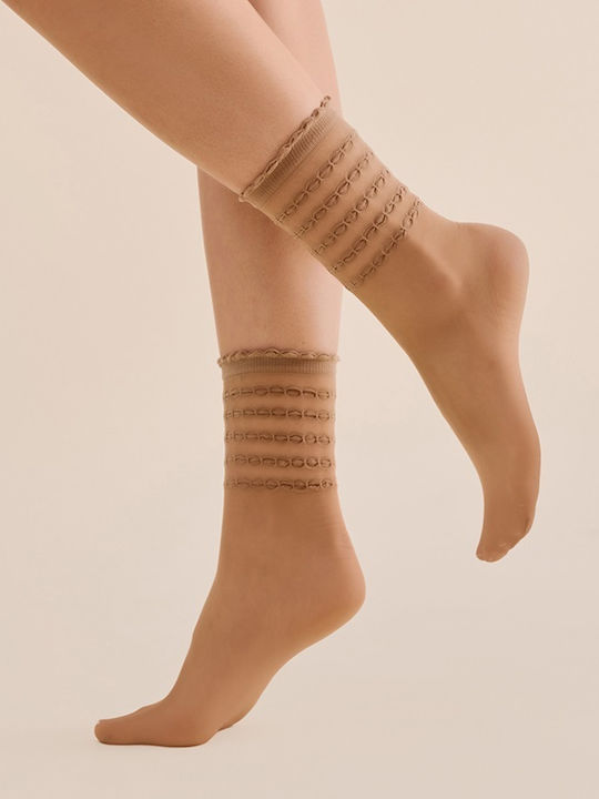 Women's Socks 20 Den Beige Striped