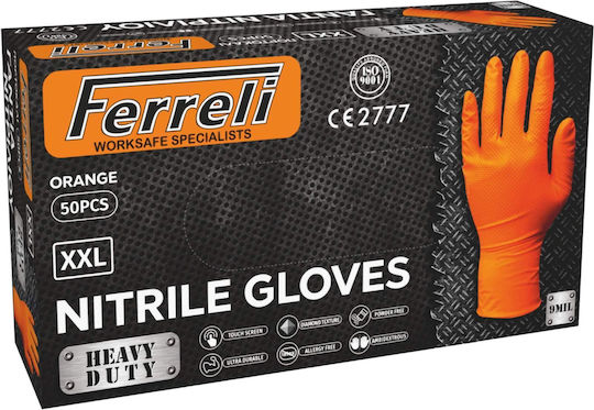 Orange Powder-Free Disposable Nitrile Gloves XL