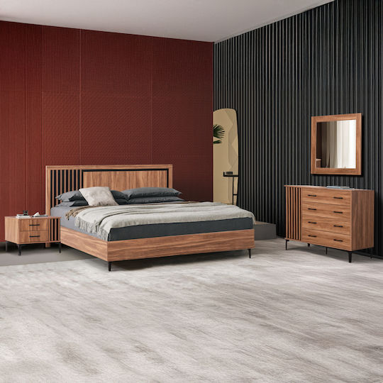 Schlafzimmer Set HARRY Natural Wood & Black 160x200cm 4Stück