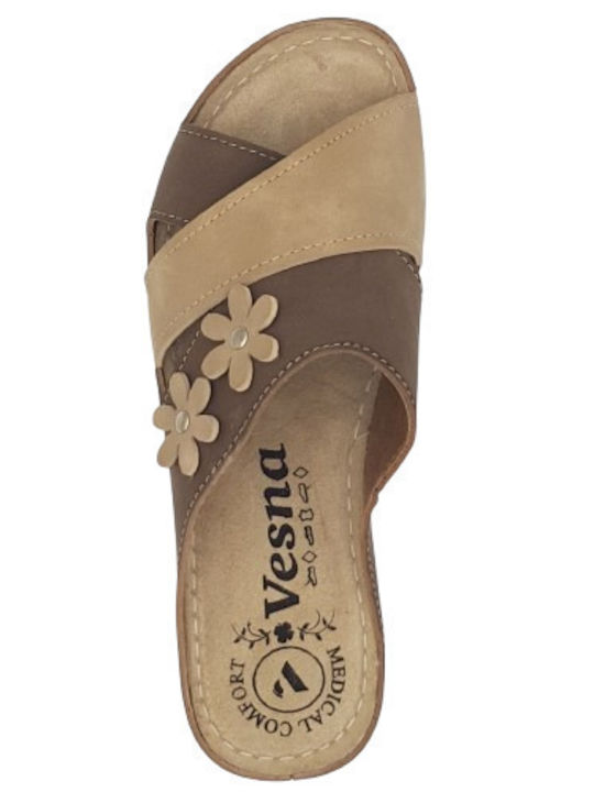 Leather Women's Flat Sandals Anatomic in Brown Color
