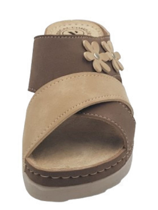 Leather Women's Flat Sandals Anatomic in Brown Color