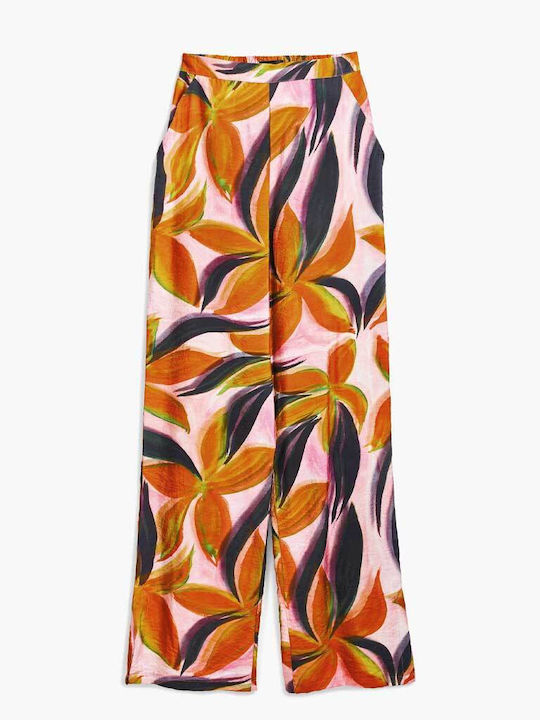 Women's Fabric Trousers with Elastic Pink/black